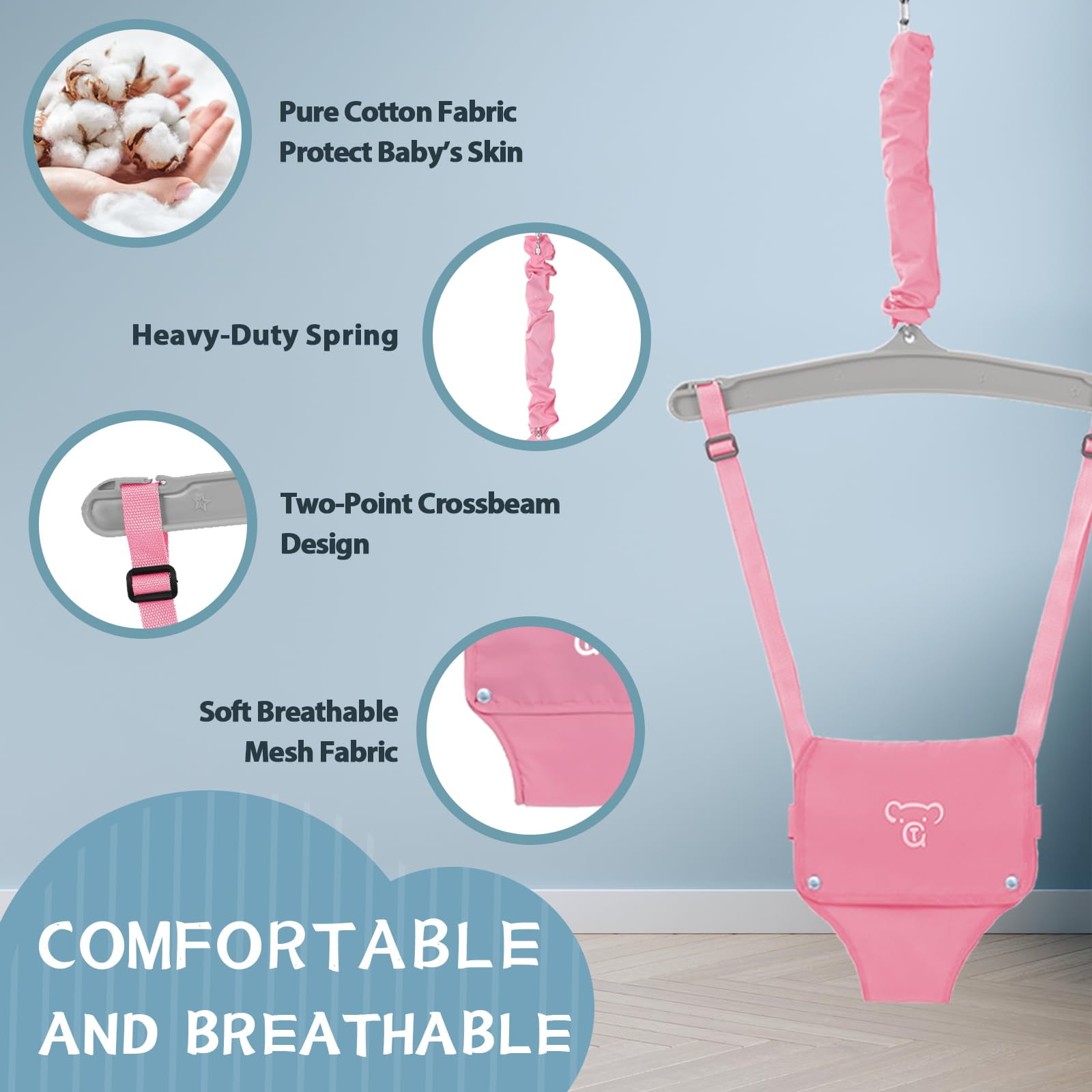 G TALECO GEAR Baby Jumper with Stand, Portable Baby Bouncers and Jumpers with Floor Mat, Jumper for Baby Boys/Girls, Pink