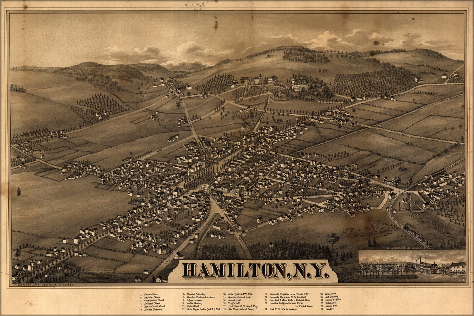 24"x36" Gallery Poster, map of Hamilton, New york 1885