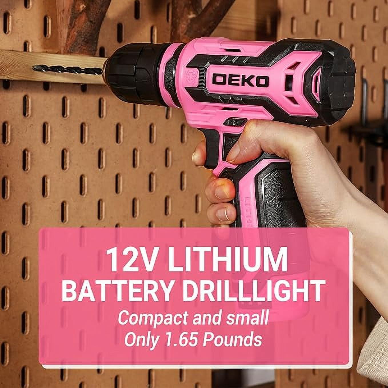 Pink Drill Tool Set Kit: Power Cordless Drill Tool Box with 12V Battery Electric Pink Drill Driver Set for Women Home Hand Repair Tools Sets Drills Case