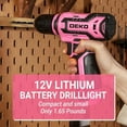 thumbnail image 3 of Pink Drill Tool Set Kit: Power Cordless Drill Tool Box with 12V Battery Electric Pink Drill Driver Set for Women Home Hand Repair Tools Sets Drills Case, 3 of 7