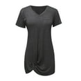 thumbnail image 4 of Robes d'Été Noires pour Femmes 2022 Mode pour Femmes Couleur Unie Nœud à Nouer Col en V Manches Courtes Robe Décontractée, 4 of 5