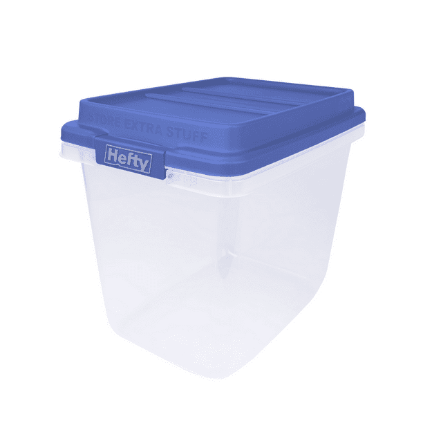 Hefty 32 Qt. Clear Storage Bin with Blue HIRISE Lid