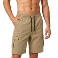 thumbnail image 2 of Men's Relaxed Fit Cargo Shorts, Elastic Drawstring Waist Shorts with Multi-Pockets and Quick Dry Fabric Outdoor Hiking Khaki M, 2 of 5