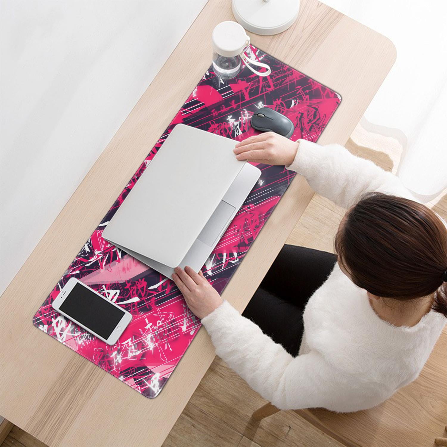 Gaming Mouse Pad, 31.5x11.8 Inch Large Big Computer Keyboard Mouse Mat Desk Pad with Non-Slip Base and Stitched Edge for Home Office Gaming Work (Black Red)
