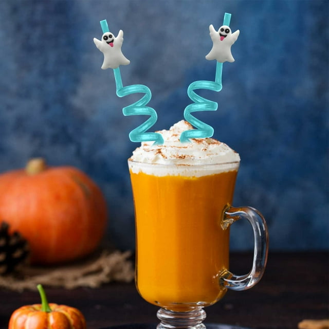Fiudx Pajitas de Halloween, Diseño Ecológico Reutilizable, Estampados Coloridos y Llamativos, Accesorio para Fiestas, Vasos Divertidos, Uso Versátil, Seguras para Los Más Pequeños, Juego de 5 Piezas