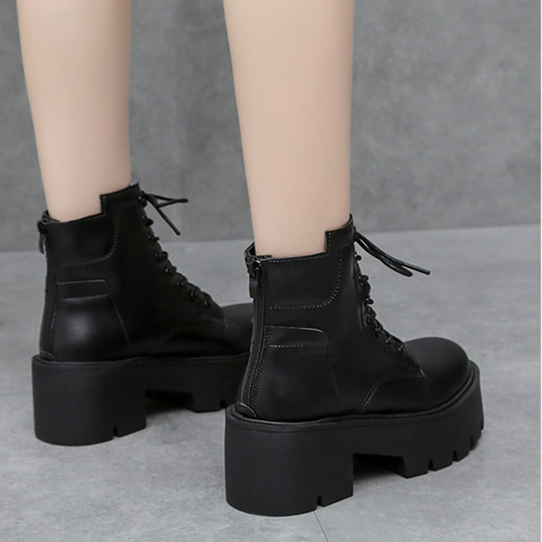 KIJBLAE Women's Black Chunky Platform Boots Side Zipper Lace Up Short Boots Round Toe Punk Goth Booties Winter Shoes Black 39 KIJBLAE Women's Black Chunky Platform Boots Side Zipper Lace Up Short Boots Round Toe Punk Goth Booties Winter Shoes Black 39
