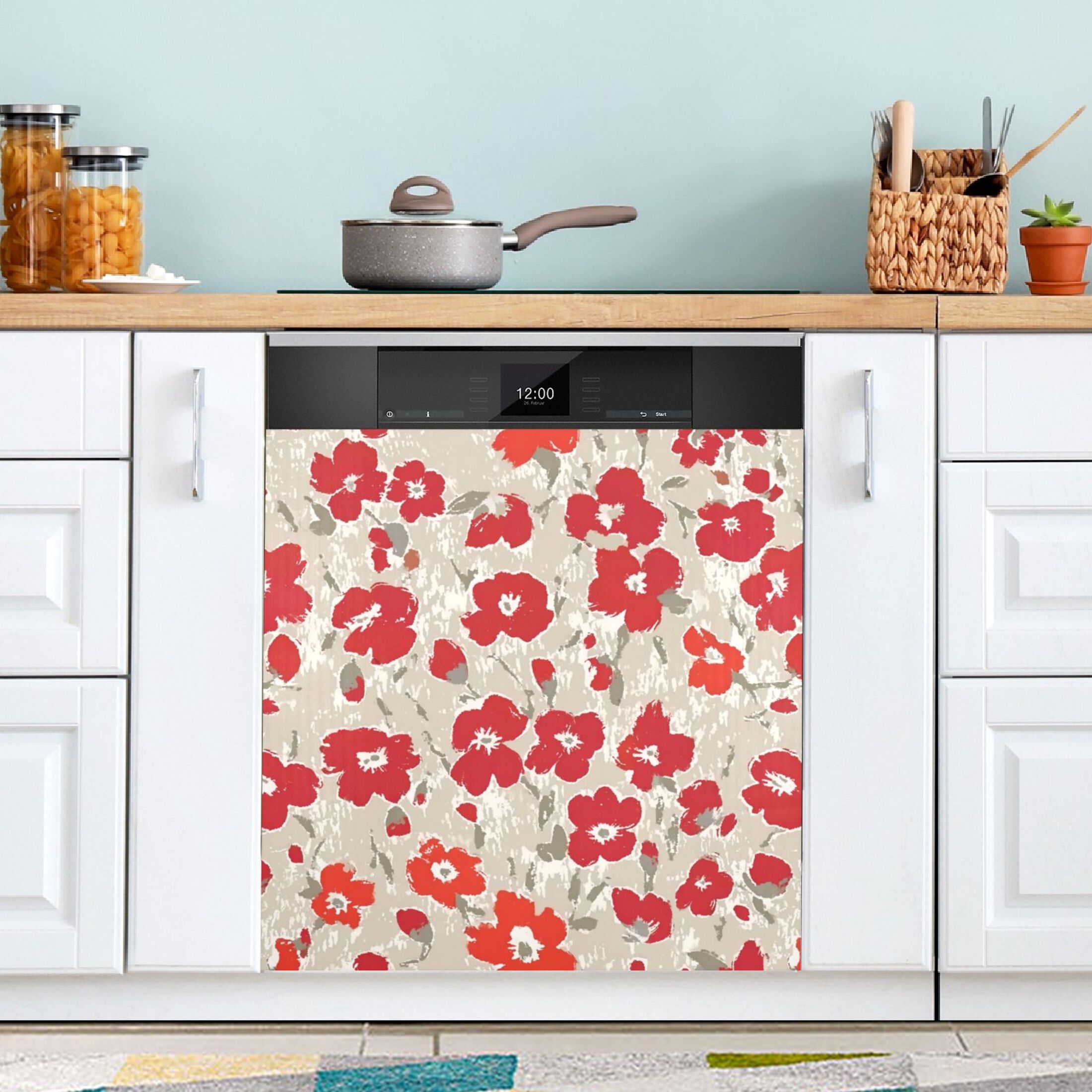 IAUYY Magnetic decorative sticker - 23x26 Inch PVC Refrigerator Decorative Cover, Removable DIY Art for Kitchen Appliances Large-scale Red Floral Design