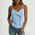 thumbnail image 7 of SHTXOZHI Womens Linen Wrap Neck Tank Tops Spaghetti Strap Button Front Cropped Tees Casual Sleeveless Basic Shirts, 7 of 7