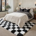 thumbnail image 4 of BERTHMEER 8'x10' Shag Ultra-Soft Area Rugs，Fluffy Rugs Carpets for Living Room Bedroom High-Plie Soft Checkered Rugs, Black White, 4 of 7