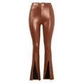 thumbnail image 5 of KDFJPTH Women's PU Leather PantsClassic High Waist Elastic Flare Pants Slit Large Pants Leather Pants Girls Leather Short Pants Women, 5 of 7
