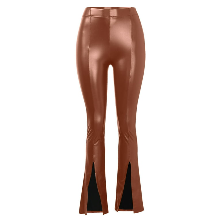 NECHOLOGY Leather Pants Women Women's PU Leather PantsClassic High Waist  Elastic Flare Suede Lace up Leggings Pants Brown XX-Large 