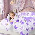 thumbnail image 3 of meiyoeat Cute Bow Letter H Twin Bedding, Floral Plaid Bedding Comforter Set for Kids Girls, Purple, Reversible, 7 Pieces, 3 of 6