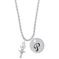thumbnail image 1 of Delight Jewelry Silvertone 3-D Ballerina Silvertone Script Initial Disc - P - Charm Necklace, 20"+3", 1 of 4
