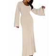 thumbnail image 3 of Wedding Guest Dress for Women Long Sleeve Bodycon Ribbed Knit Maxi Dress Fall Formal Dresses Apricot M, 3 of 9