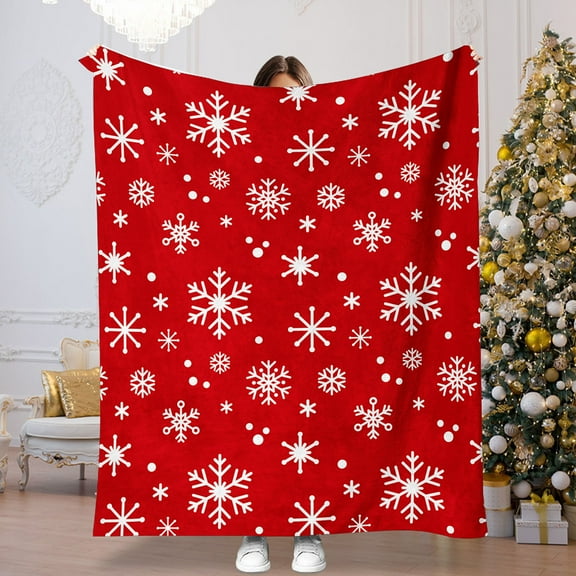 Zhourta Christmas Blanket Red Snowflake Print 39x51Inch Soft Warm Throw for Holiday Decor and Winter Comfort
