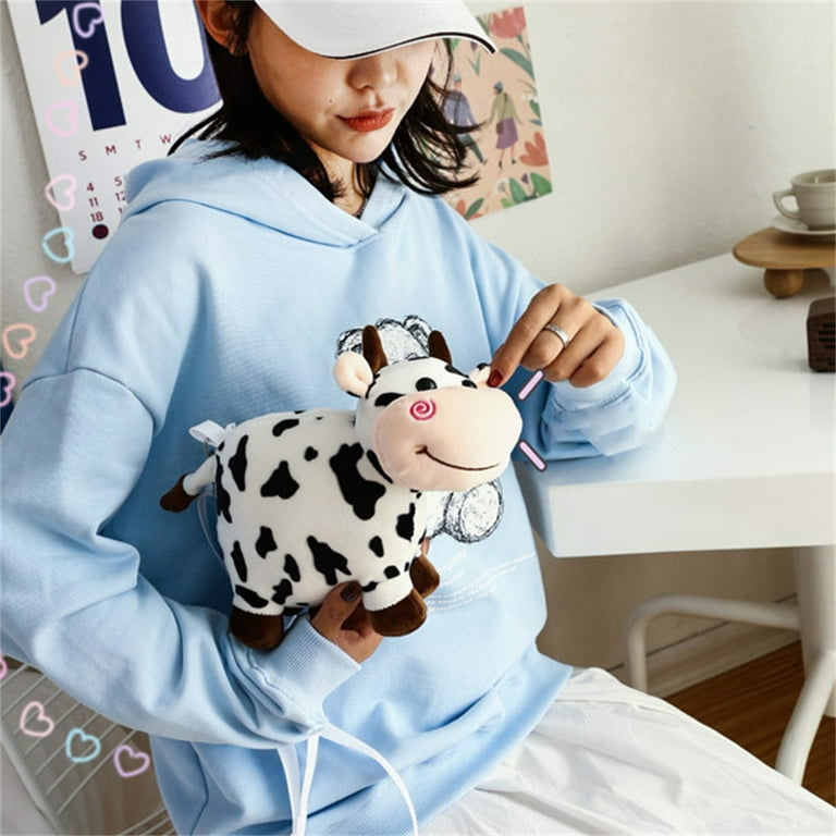 CLZOUD Travel Makeup Bag 2023 Girl Cute Cow Plush Small Bag