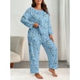 thumbnail image 3 of ValueVibe Plus Size Pajama Sets for Women 2 Piece Crew Neck Long Sleeve Lounge Sets Floral Print Sleepwear with Pocket, Blue 1XL, 3 of 8