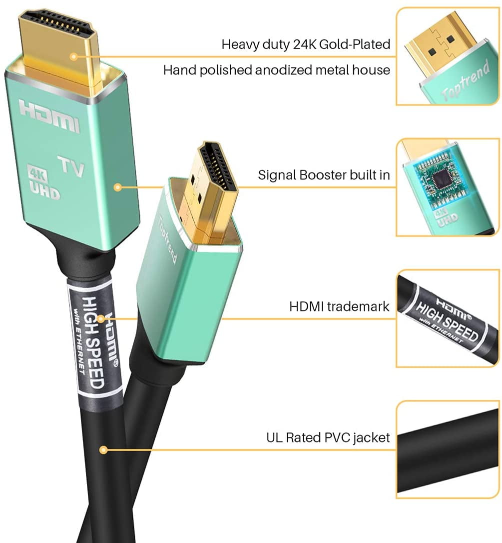 Active Booster 4K UHD HDMI Cable 50ft Support 2160p, 3D,HDR,