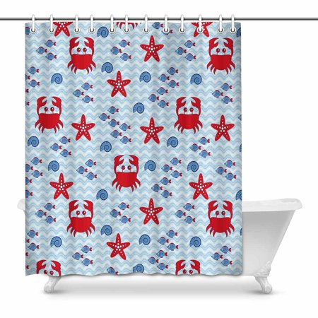 Pop Marine With Crab Starfish Seashell Bathroom Shower Curtain