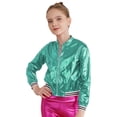 thumbnail image 4 of Jowowha Kids Girls Shiny Metallic Long Sleeve Bomber Jacket Coat Hip Hop Dance Top Motorcycle Blue Green 6, 4 of 9