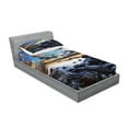 thumbnail image 2 of Ambesonne Ocean Fitted Sheet & Pillow Sham Set, Full Moon Dark Clouds, Twin, Blue Orange Black, 2 of 2