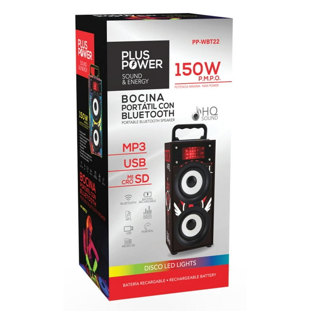 BOCINA PORTATIL CON BLUETOOTH, MICRO SD, USB, AUXILIAR BATERIA RECARGABLE AZUL DISEÑOS Plus Power PP-WBT22AZ