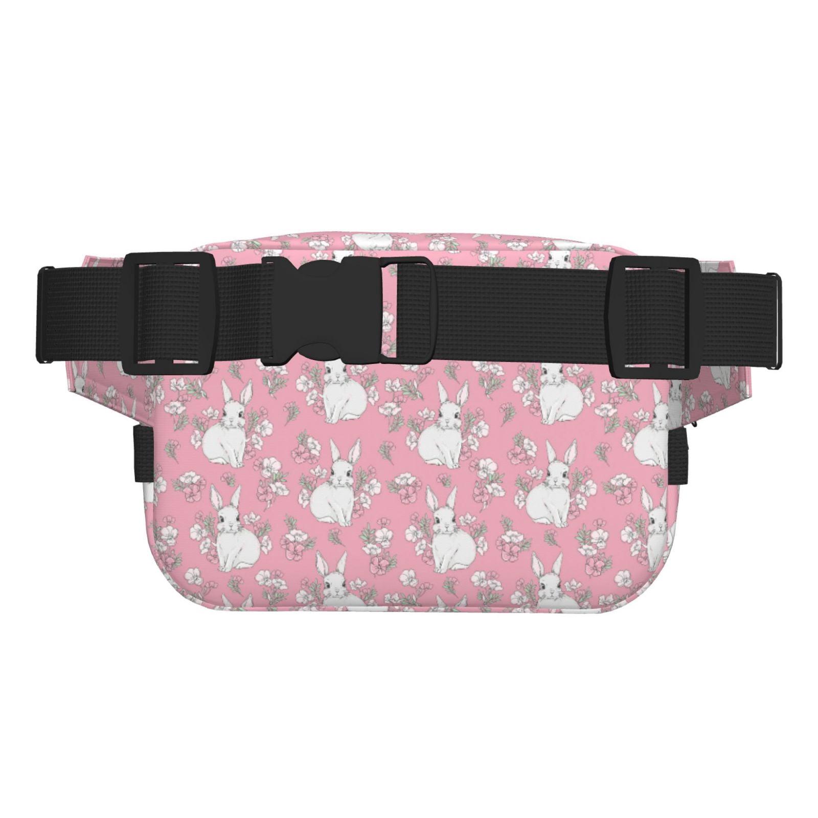 Picia Rabbit And Flower Print Square Double-Layer Waist Bag Mini Adjustable Waist Belt Bag Exercise Running Travel Hiking