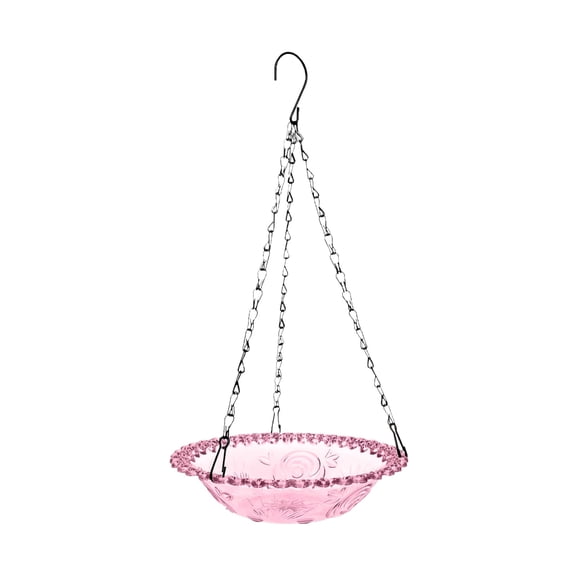 Bird Water Feeder, Window Bird Feeder, Pink Blown Glass Sculpted Piece, 1 Pack, Exterior Garden Hanging Station