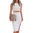 thumbnail image 1 of Vestido PRETTYGARDEN Blanco Midi Bodycon con Corte Talla L Grande, 1 of 4