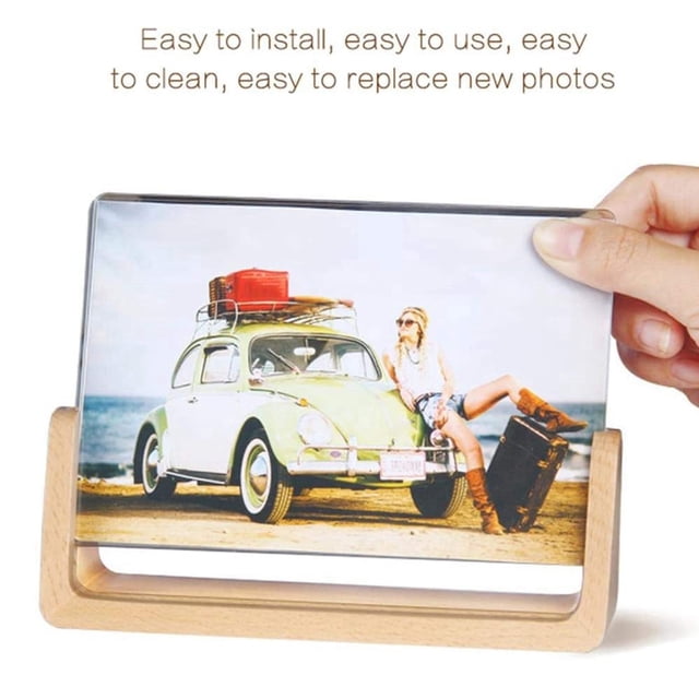 2set U-Shaped Acrylic Photo Frame Creative Solid Wood Home Desk Decoration for Office/Bedroom 5 Inch & 7 Inch