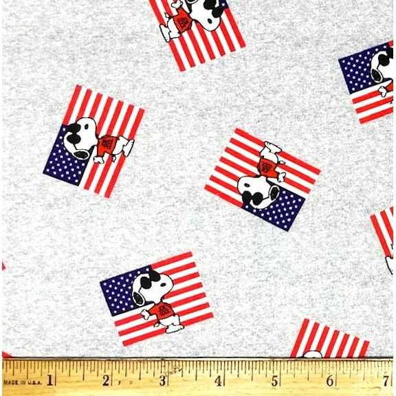 1/2 Yard - Peanuts Snoopy Joe Cool Patriotic USA Flags on Gray Cotton Fabric (Great for Quilting, Sewing, Craft Projects, Throw Pillows & More) 1/2 Yard X 44" Wide