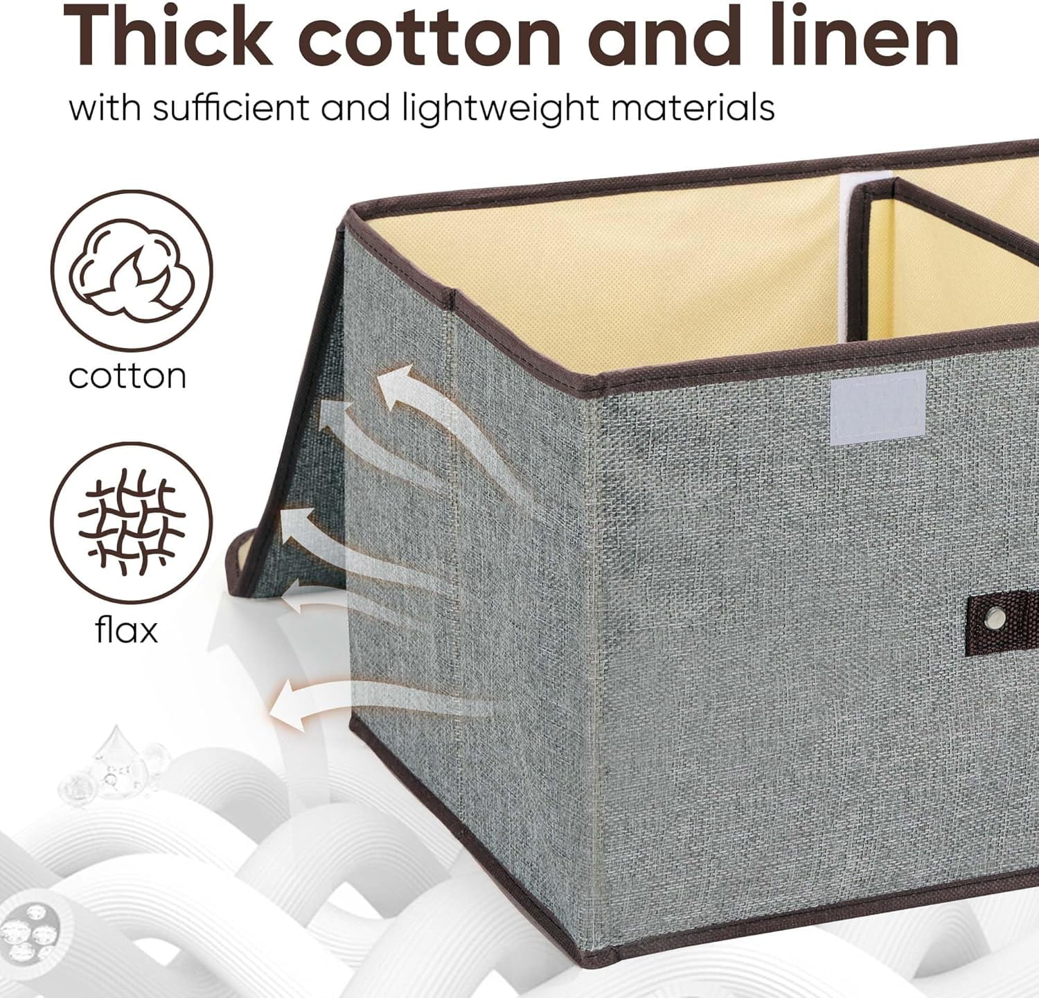 2 Pack Large Storage Boxes with Lids and Handles, Collapsible Linen Storage Bins Organizer Containers Baskets Cube with Removable Divider, Grey