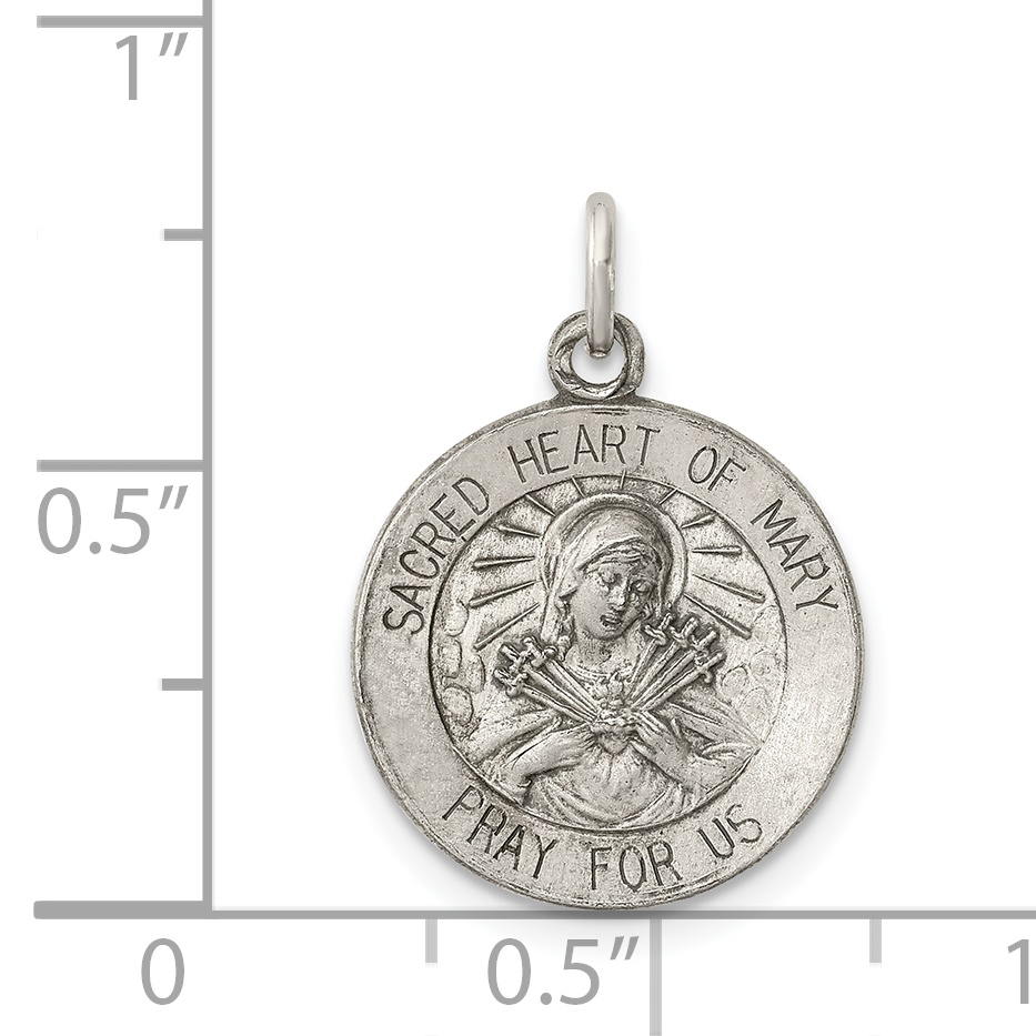 925 Sterling Silver Antiqued Sacred Heart of Mary Medal