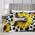 thumbnail image 4 of Cow Print Sunflower Throw Blanket Flannel Fleece Bed Blanket Cozy Air Conditioning Blanket Plush Blanket for Bedroom Living Sofa Car 60"x50", 4 of 6