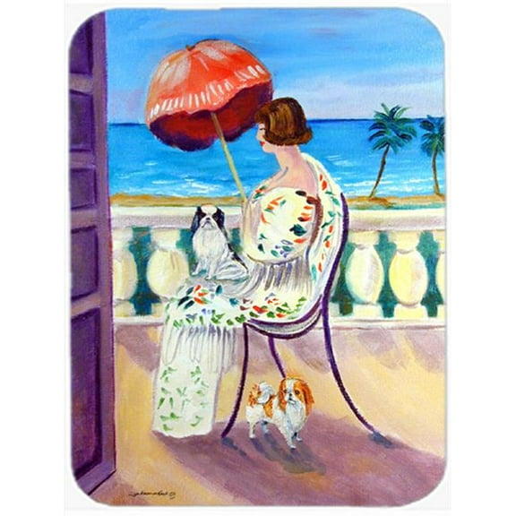 Lady with her Japanese Chin Glass Cutting Board - Large- 15 x 12 in.