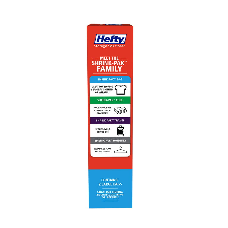 Hefty Shrink-Pak - 4 Large Vacuum Storage Bags for Storage for Clothes,  Pillows, Towels, or Blankets - Space Saver Vacuum Sealer Bags Ideal Under  Bed