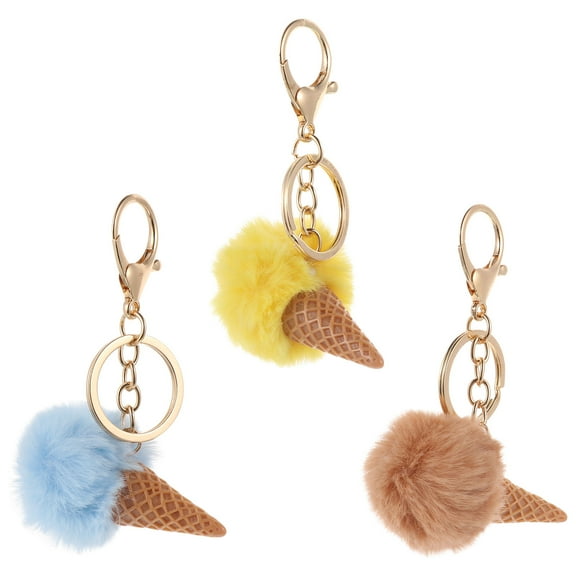 COSMOBETTY 3 Pcs Ice Cream Key Ring Plush Handbag Charms for Purses Daily Use