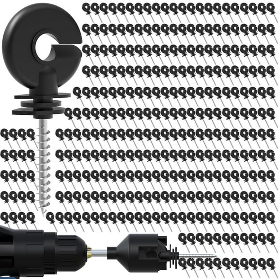 300 Pcs Black Electric Fence Insulator Screw-in Insulator Fence Ring Post Wood Post Insulator and 2 Pc Free Insulator Socket Tool (Grid System Accessories for Animal Husbandry Electronic)