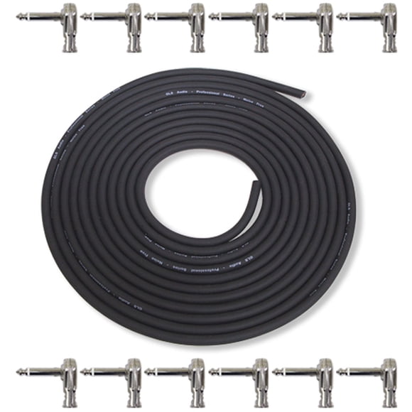 GLS Audio Kit de Planche à Pédales Bricolage Patch Câbles Cordons - Câble de 15 Pieds avec 12 Fiches TS Inclinées à Droite 1/4 Pouces - Fil de 15 Pieds avec Profil Bas Pancake St