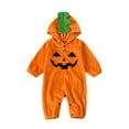 thumbnail image 2 of Toddler Baby Boys Girls Halloween Clothes Pumpkin Face Print Romper Long Sleeve Hoodie Outfit Set, 2 of 9