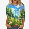 thumbnail image 2 of Nrmvnmi Womens Tops Casual 3/4 Sleeve Shirts Cute Cartoon Print Crew Neck Loose Casual Blouses Floral Print Tshirts Mothers Day Gifts, 2 of 5