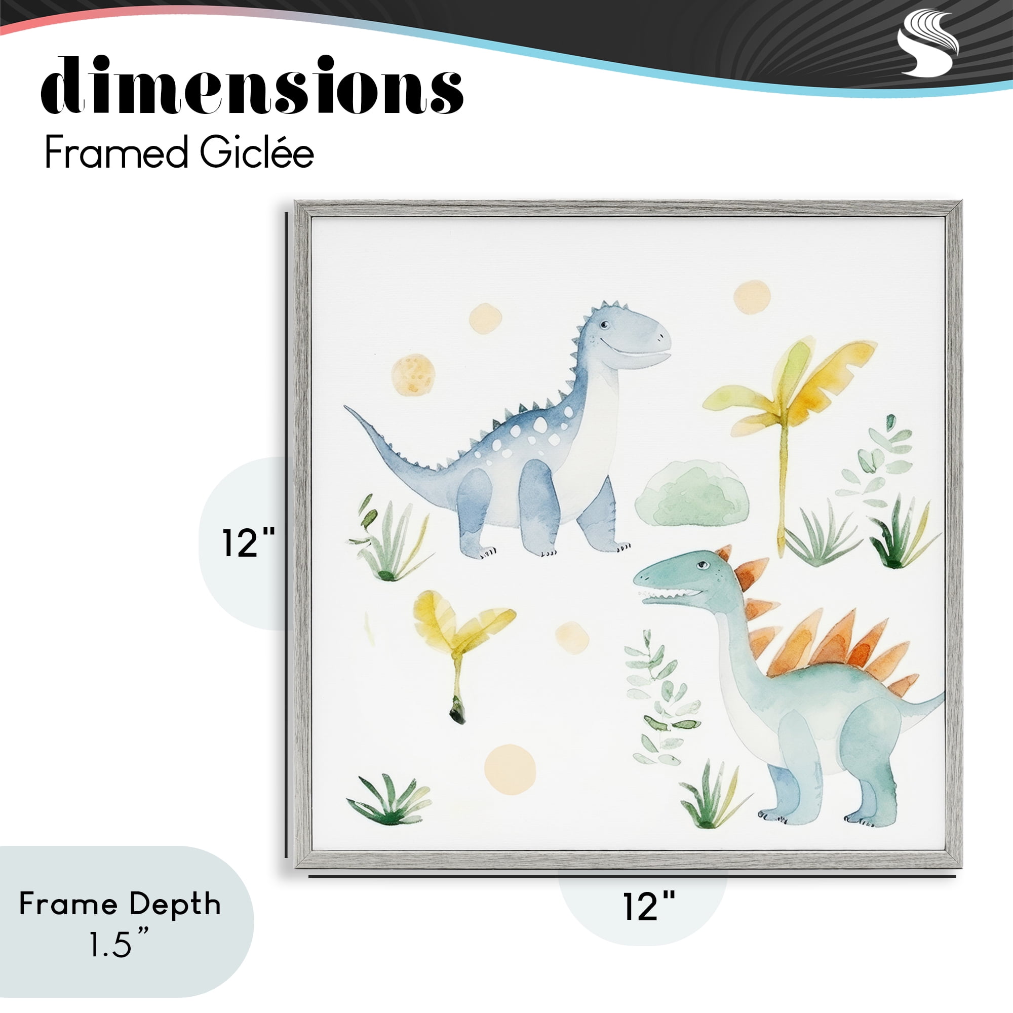 Stupell Industries Dino Wonderland Friends Gray Framed Giclee Art, design by Lazar Studio
