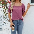 thumbnail image 3 of Trendfront Womens Square Neck Tops Fashion Summer Short Sleeve T-Shirts Casual Trendy Puff Sleeve Ruched Tee Loose Fit Soft Pullover Clothing, 3 of 6