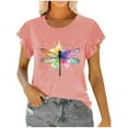 thumbnail image 2 of QUNYINEY Casual Womens T Shirts Ruffle Short Sleeve Crew Neck Dragonfly Tops Loose Going Out Pullover Women Tops, 2 of 6