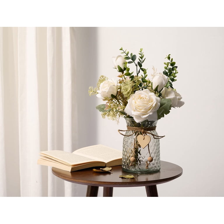 Artificial Silk Rose Flower Arrangement with Glass Vase photo 2
