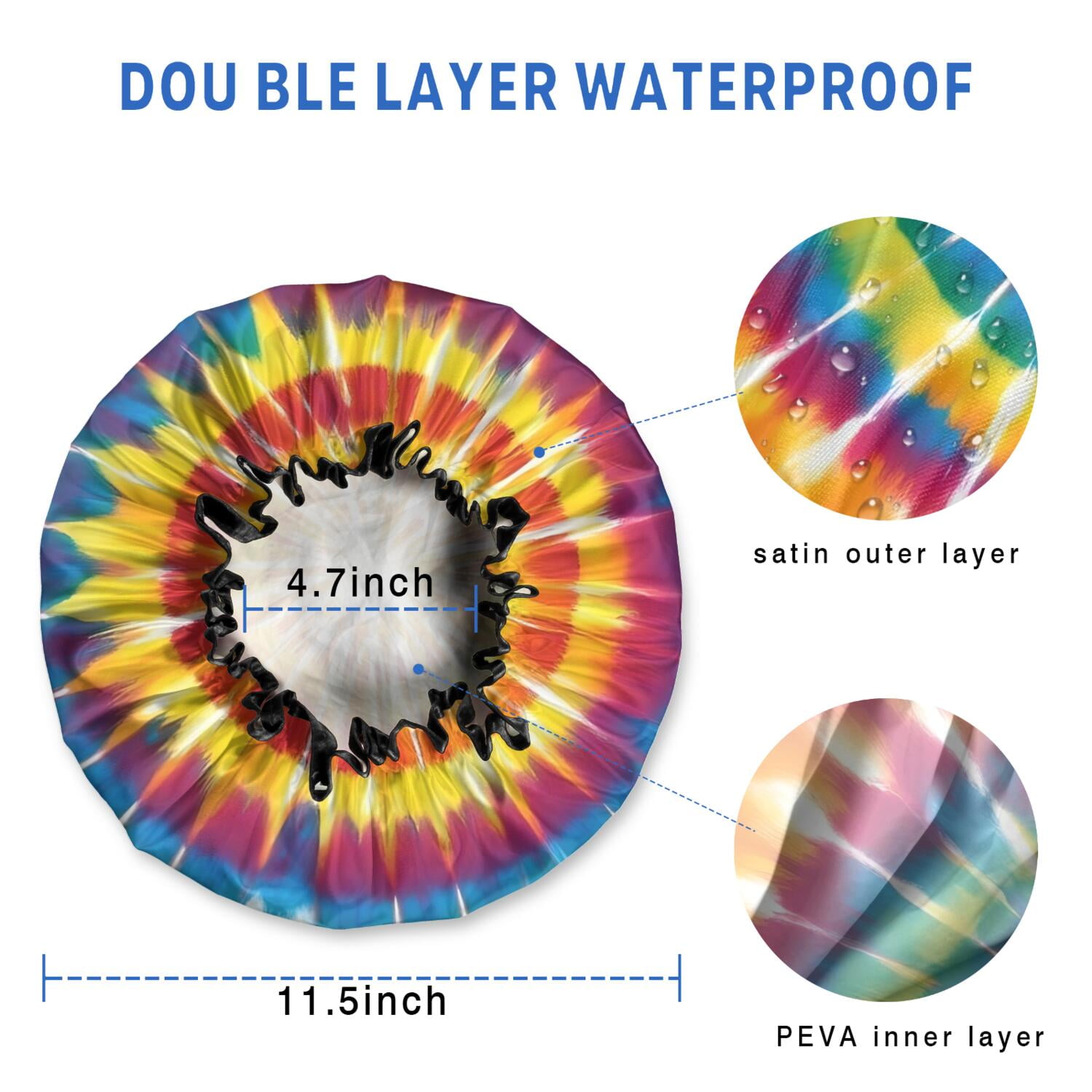 Shower Caps,Tie Dye Color Burst Pattern Waterproof Shower Cap for Women 4 Pieces,Double Reusable Hair Cover for Shower PEVA Elastic Stretch Hem