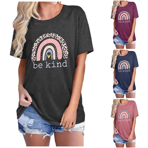 QHWAUAKFBN Womens T Shirts Graphic Print Crew Neck Organic Cotton Short Sleeve Tee Tshirts Top