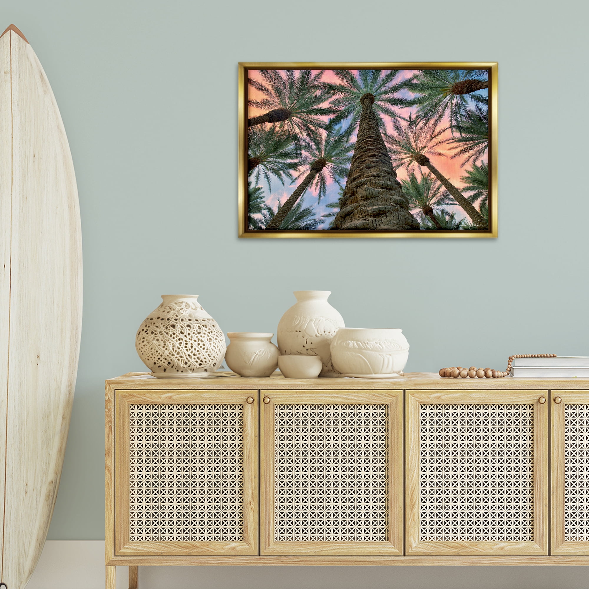 Stupell Industries Tall Overhead Palms Plants & Flowers Photography Gold Floater Framed Canvas Art Print Wall Art, 31 x 21