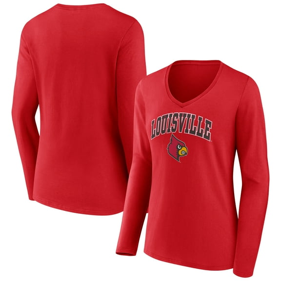 Women's Red Louisville Cardinals Campus V-Neck Long Sleeve T-Shirt