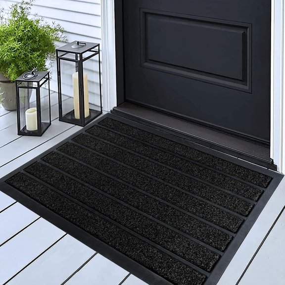Extra Durable Door Mat - Dirt Trapping Outdoor Welcome Mats - Non-Slip Outdoor Indoor Entrance - Low Profile Front Doormat (30" x 17", Bright Black)